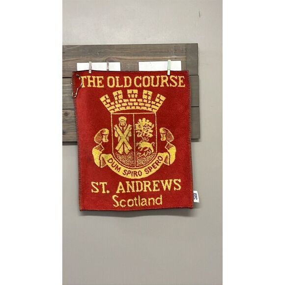 Vintage St. Andrews Scotland Red The Old Course Golf Towel Red Yellow 17"x14” - Picture 1 of 10